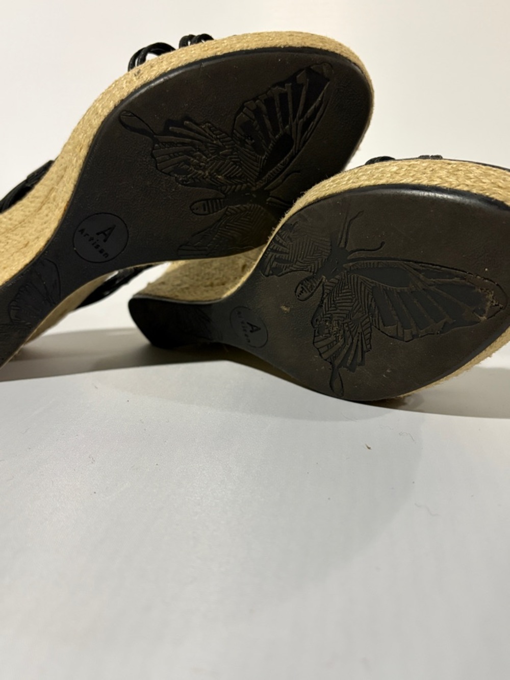 Artisan Black Strappy Wedge Sandals - Espadrille Detail - Picture 6 of 6